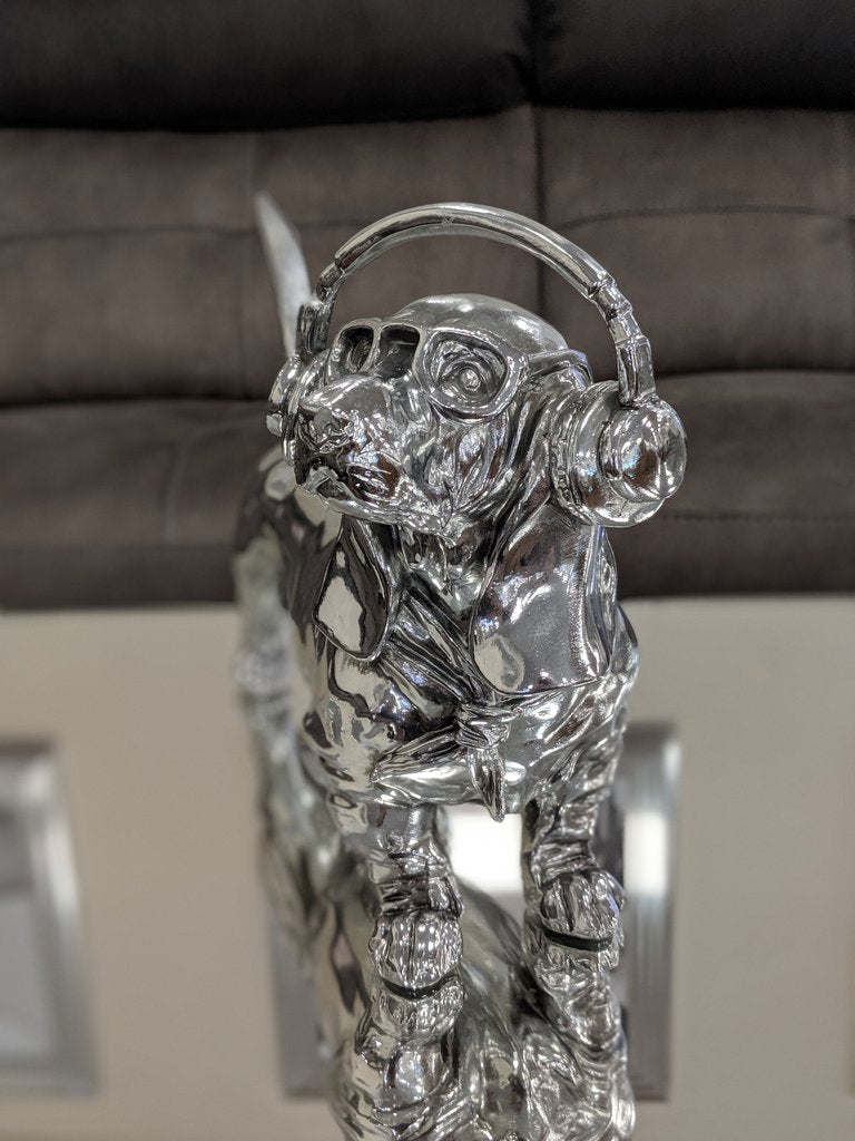 Silver Electroplated Sausage Dog with Headphones & Glasses