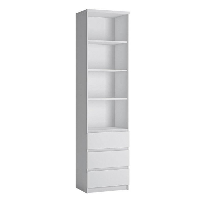 Fribo Tall Narrow 3 Drawer Bookcase in White