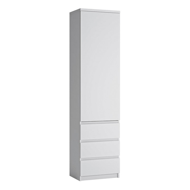 Fribo Tall Narrow 1 Door 3 Drawer Cabinet in White