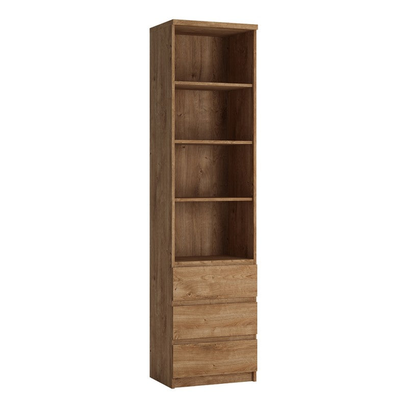 Fribo Tall Narrow 3 Drawer Bookcase in Oak