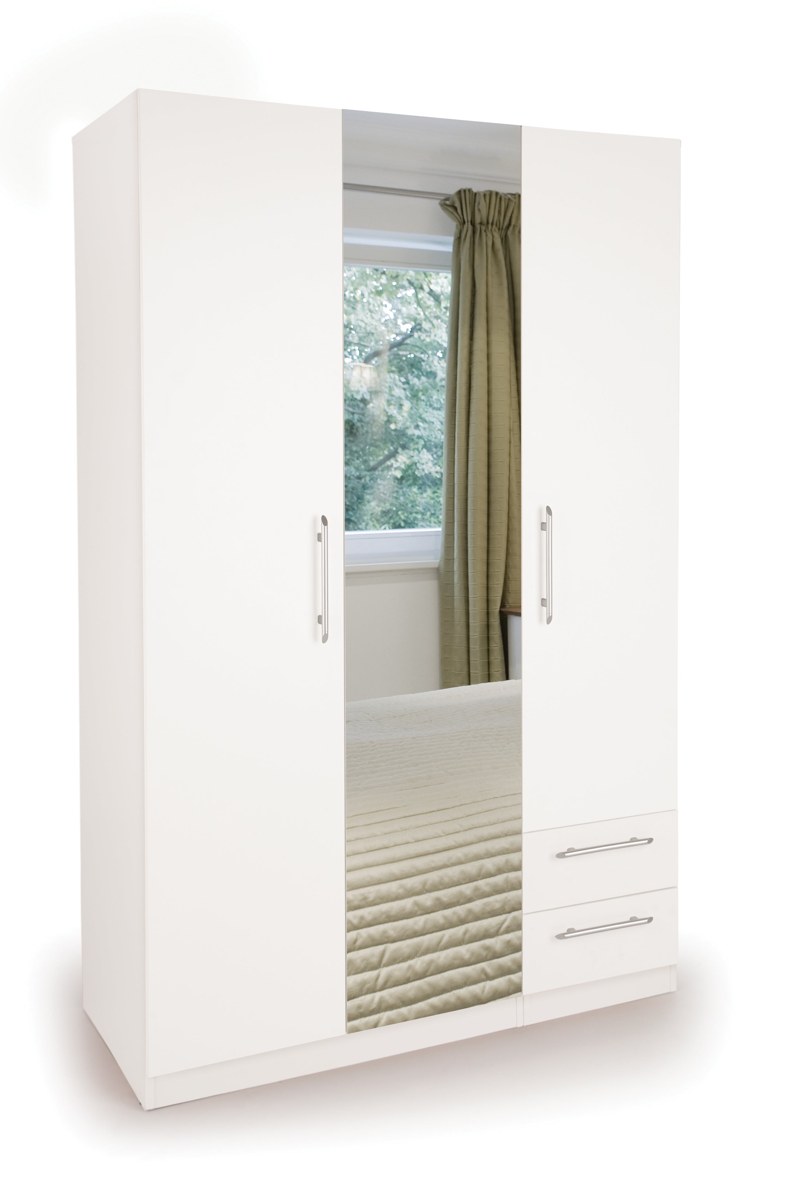 Acton 3 Door Mirrored Wardrobe With 2 Drawers